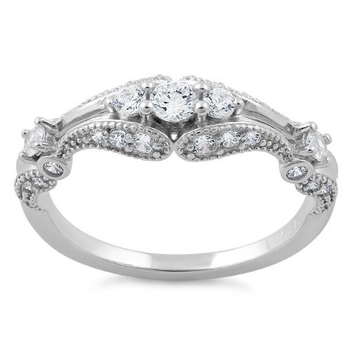 Sterling Silver Filigree Clear CZ Ring