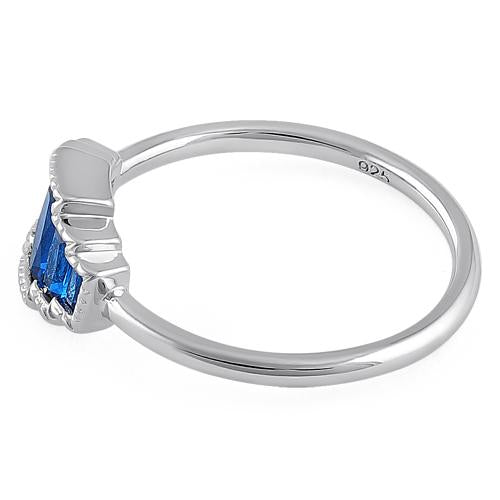 Sterling Silver Five Radiant Cut Blue Spinel CZ Ring