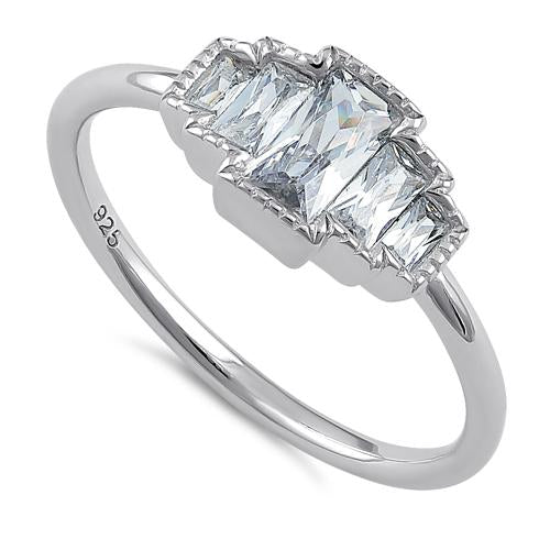 Sterling Silver Five Radiant Cut Clear CZ Ring