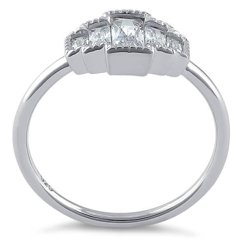 Sterling Silver Five Radiant Cut Clear CZ Ring