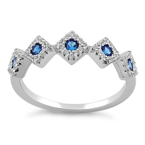 Sterling Silver Fiver Diamond Shape Blue Spinel CZ Ring