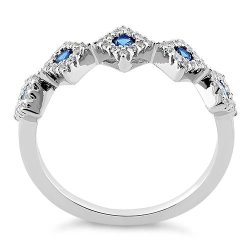 Sterling Silver Fiver Diamond Shape Blue Spinel CZ Ring