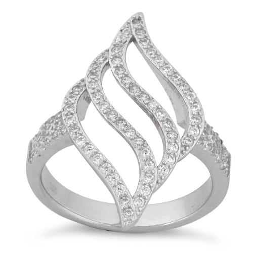 Sterling Silver Flame Pave CZ Ring