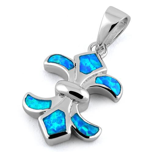 Sterling Silver Fleur-de-lis Blue Lab Opal Pendant