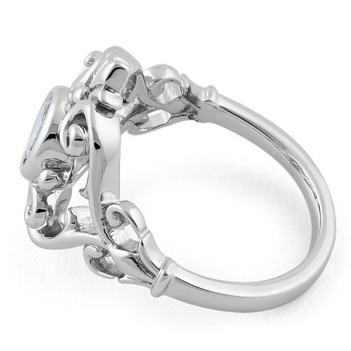 Sterling Silver Fleur-de-lis Vines Clear CZ Ring