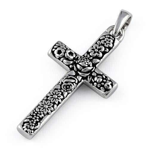 Sterling Silver Flora Cross Pendant
