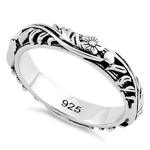 Sterling Silver Floral 3.5mm Band Ring