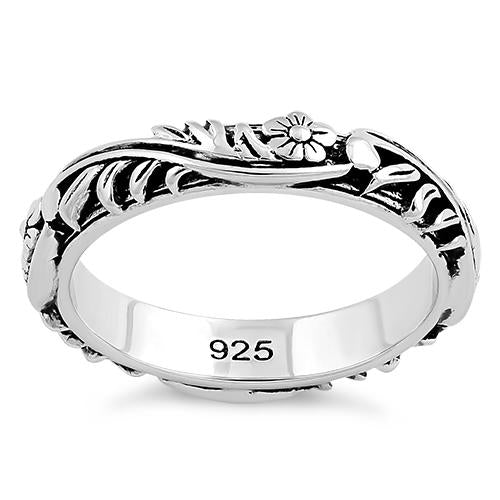 Sterling Silver Floral 3.5mm Band Ring