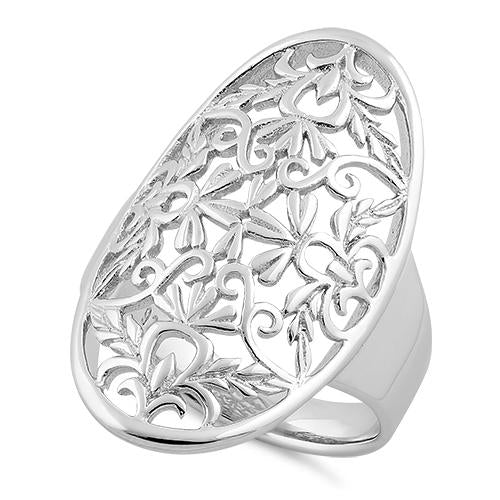 Sterling Silver Floral Garden Oval Ring