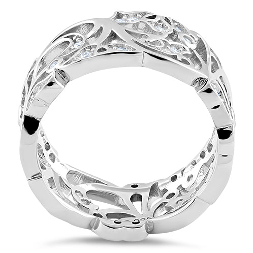 Sterling Silver Floral Ornaments Wave CZ Ring