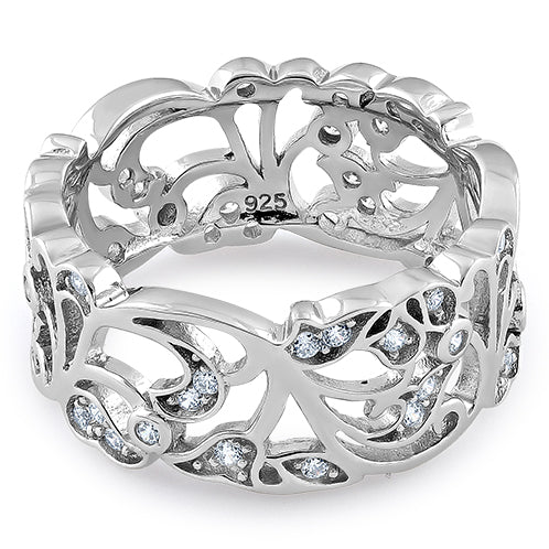Sterling Silver Floral Ornaments Wave CZ Ring
