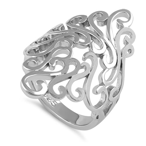 Sterling Silver Floral Wave Ring