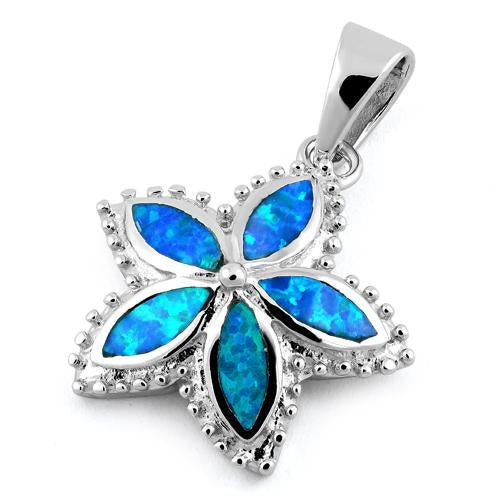 Sterling Silver Flower Blue Lab Opal Pendant