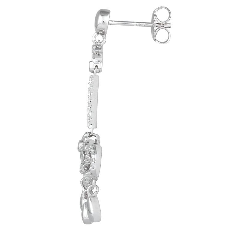 Sterling Silver Flower Chandelier CZ Dangle Earrings