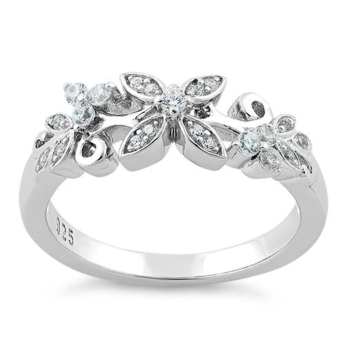 Sterling Silver Flower Clear CZ Ring