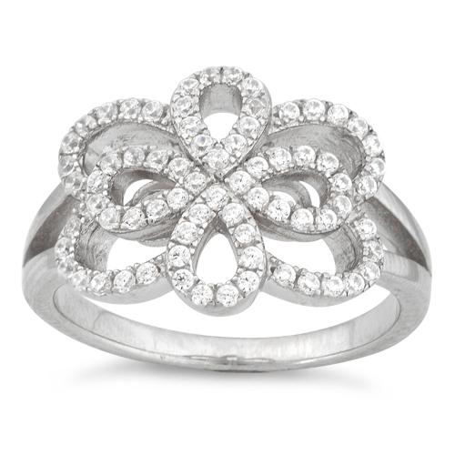 Sterling Silver Flower Cross Pave CZ Ring