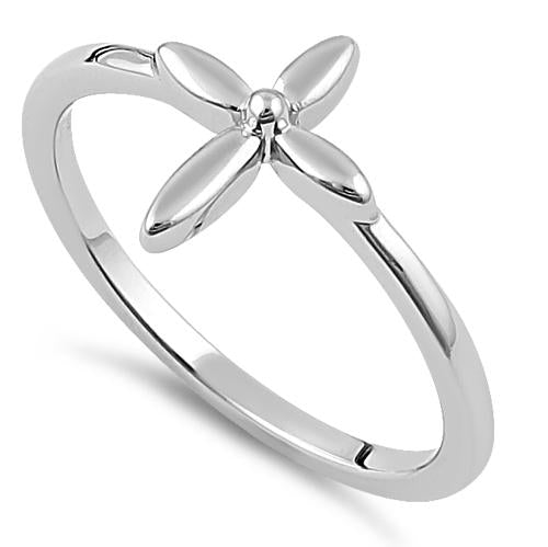 Sterling Silver Flower Cross Ring