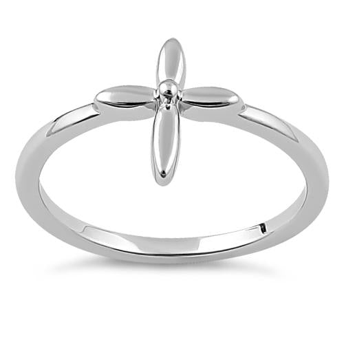 Sterling Silver Flower Cross Ring