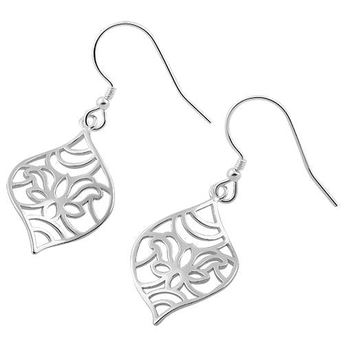 Sterling Silver Flower Drop Hook Earrings
