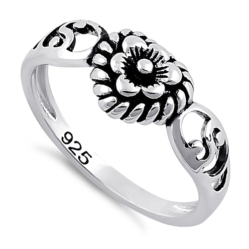 Sterling Silver Flower Heart Ring