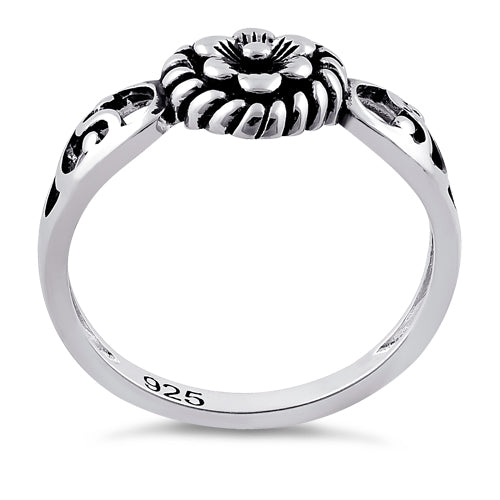 Sterling Silver Flower Heart Ring