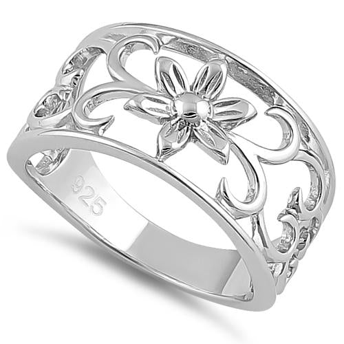 Sterling Silver Flower & Hearts Ring