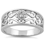 Sterling Silver Flower & Hearts Ring