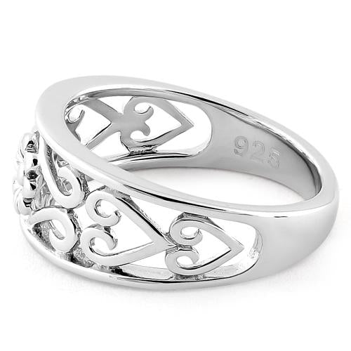 Sterling Silver Flower & Hearts Ring