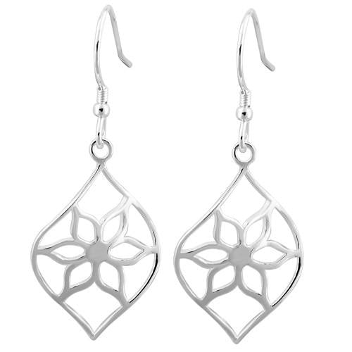 Sterling Silver Flower Hook Earrings