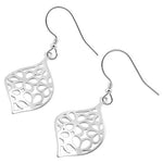 Sterling Silver Flower Leaf Dangle Hook Earrings