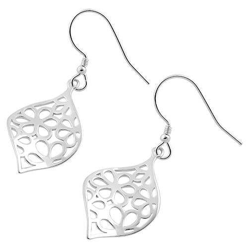 Sterling Silver Flower Leaf Dangle Hook Earrings