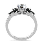 Sterling Silver Flower Leaves Black Clear CZ Ring