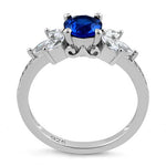 Sterling Silver Flower Leaves Blue Spinel CZ Ring