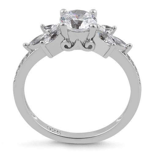 Sterling Silver Flower Leaves CZ Ring
