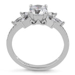 Sterling Silver Flower Leaves CZ Ring