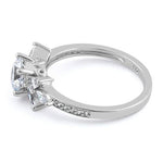 Sterling Silver Flower Leaves CZ Ring