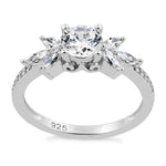 Sterling Silver Flower Leaves CZ Ring