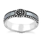 Sterling Silver Flower Oxidized Band Ring