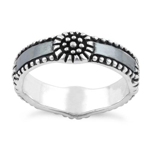 Sterling Silver Flower Oxidized Band Ring