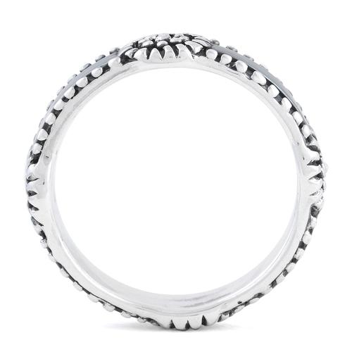 Sterling Silver Flower Oxidized Band Ring