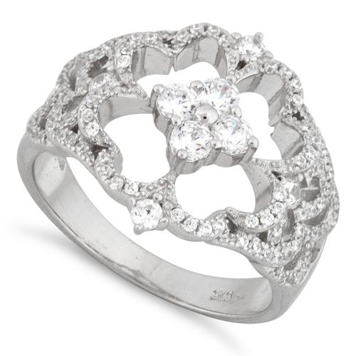 Sterling Silver Flower Pave CZ Ring