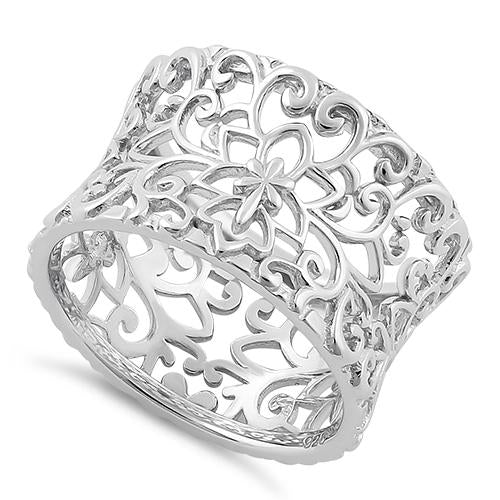 Sterling Silver Flower & Vines Eternity Ring