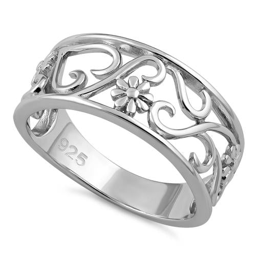 Sterling Silver Flower Vines Ring