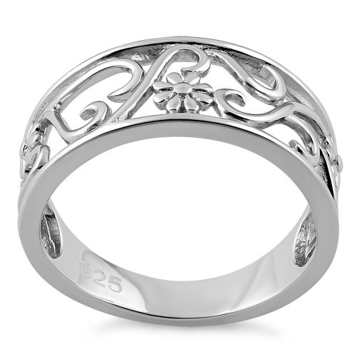 Sterling Silver Flower Vines Ring