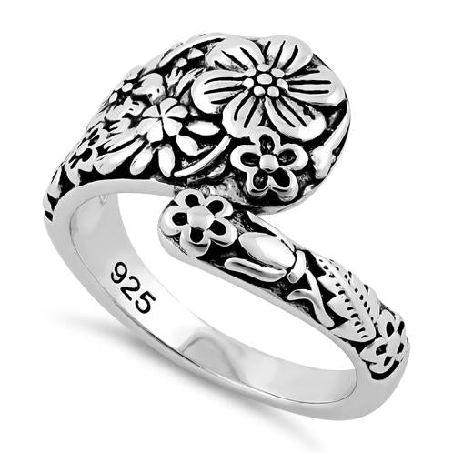 Sterling Silver Flowers Spoon Ring