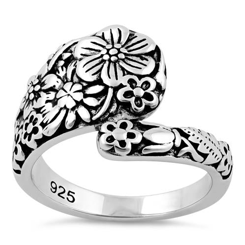 Sterling Silver Flowers Spoon Ring