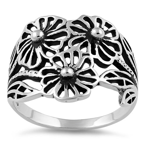 Sterling Silver Flowers Ring