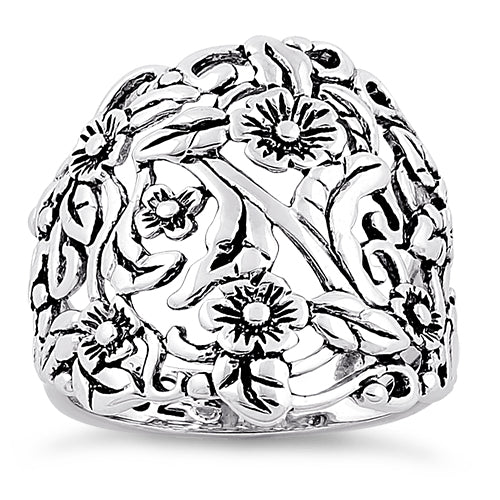 Sterling Silver Flowers Ring