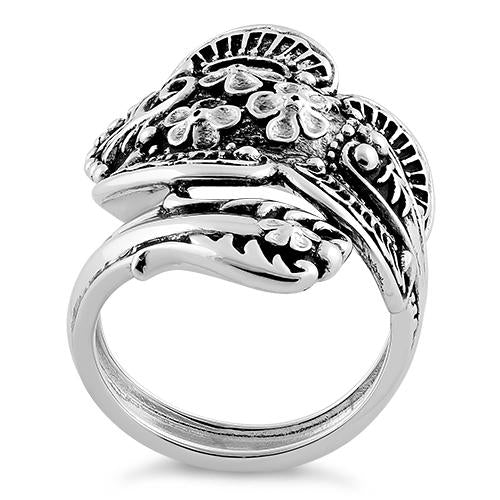 Sterling Silver Flowers Spoon Ring