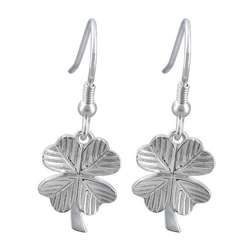 Sterling Silver Four Leaf Clover Charm Hook Earrings